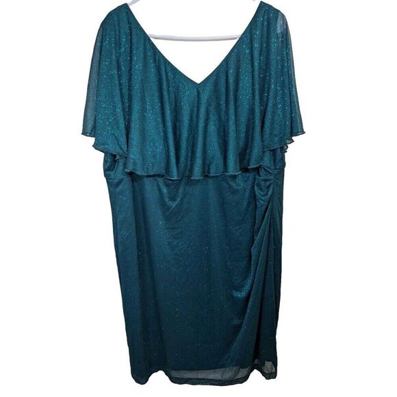 Connected Apparel Dress Hunter Green Glitter Short Sleeve V-Neck Size 22W - Picture 2 of 9
